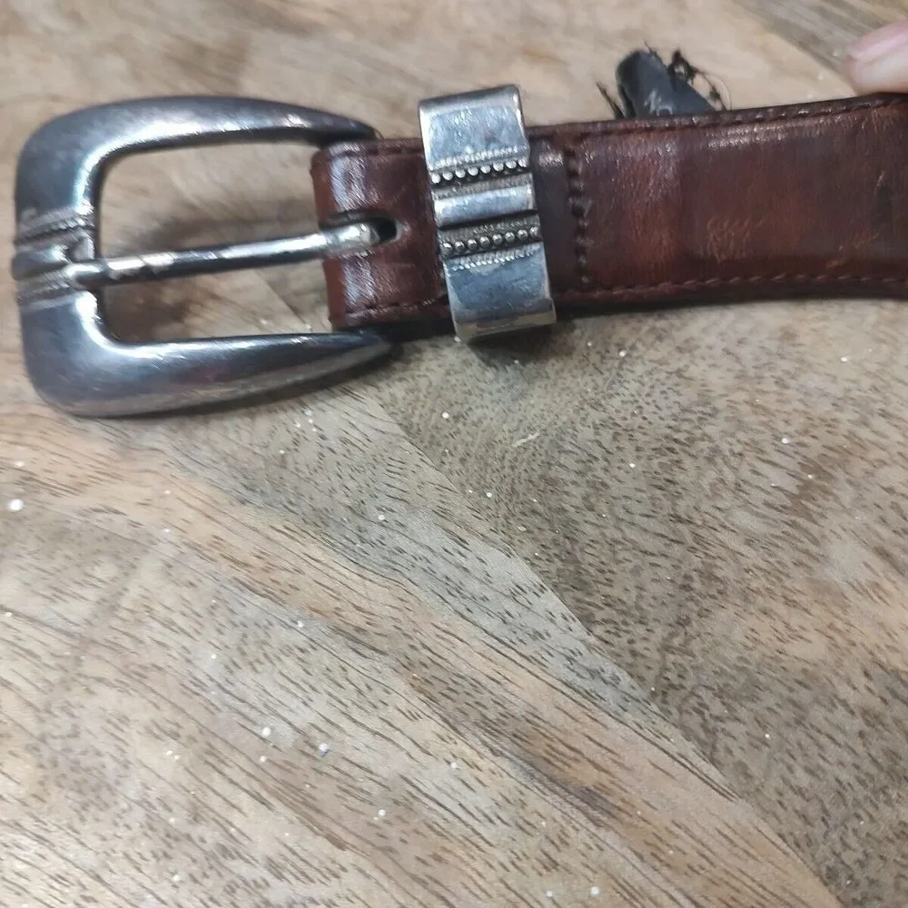 VTG Onyx by Brighton Golfing Belt Brown Leather‎ Silver Braided Sz 40